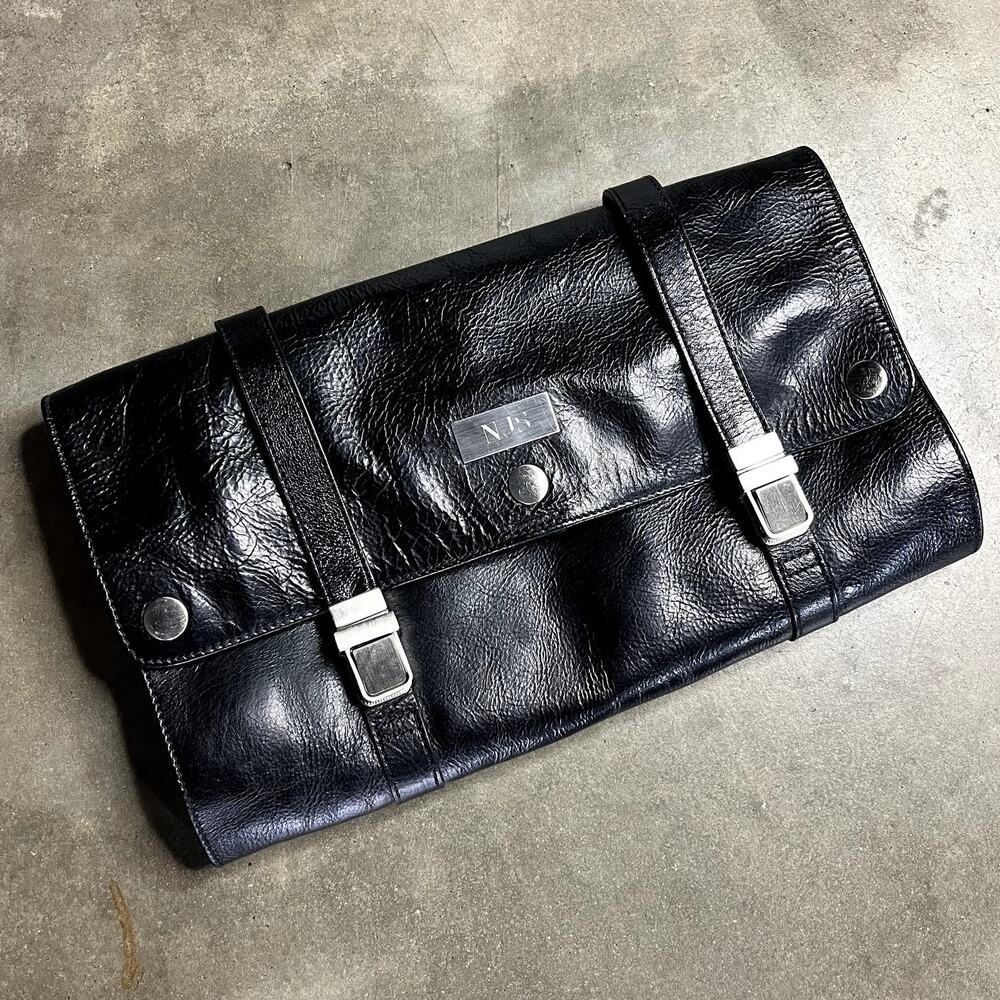 Vintage Mens Black Clutch Leather Travel Bag With Closet Hook
